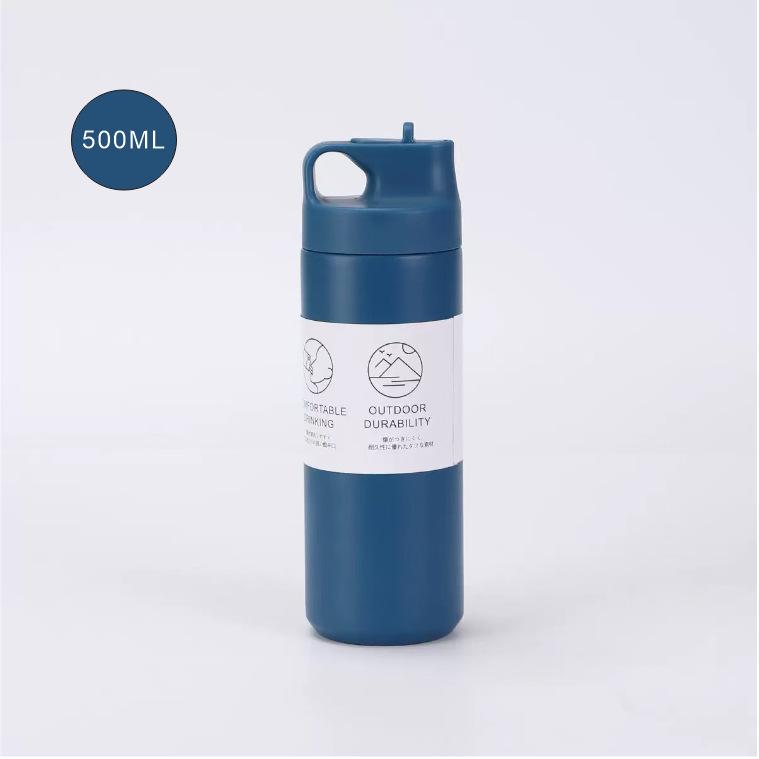 New Design Japanese Style Travel Tumbler Thermos Mug 500ML Steel Double Wall Coffee Vacuum Flask Straw