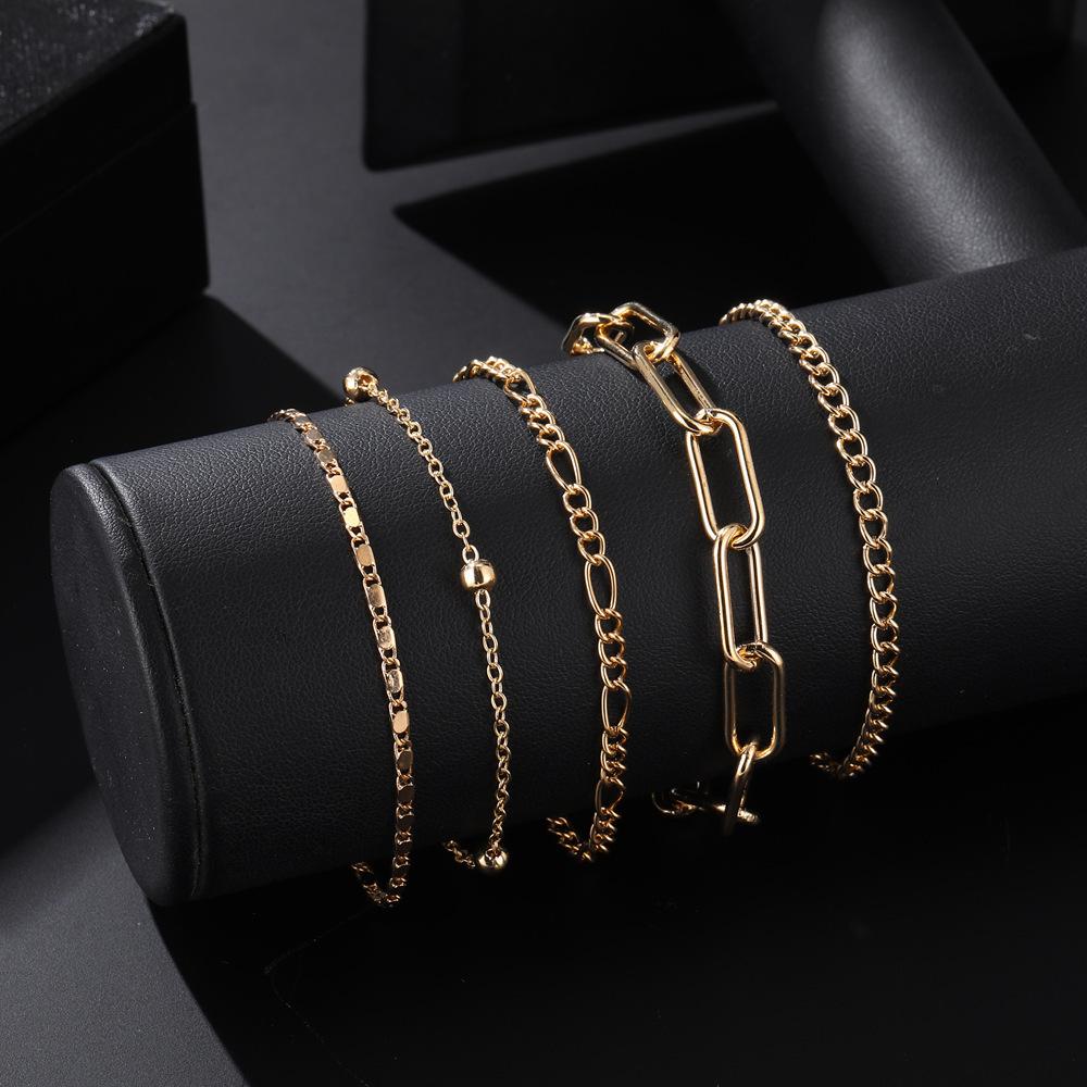 New combination bracelet, stylish and simple gold adjustable 5-piece set bracelet jewelry direct sales