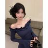 Pure desire style sexy one-word shoulder ruffle edge suspender dress women's spring and autumn tight hip-wrapped mom skirt off-the-shoulder skirt