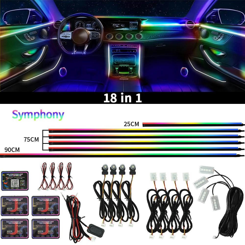 Symphony 18IN1 Car Interior Lighting LED Strip Neon Auto Ambient Lights RGB Waterproof with App Control LED Car Atmosphere Light