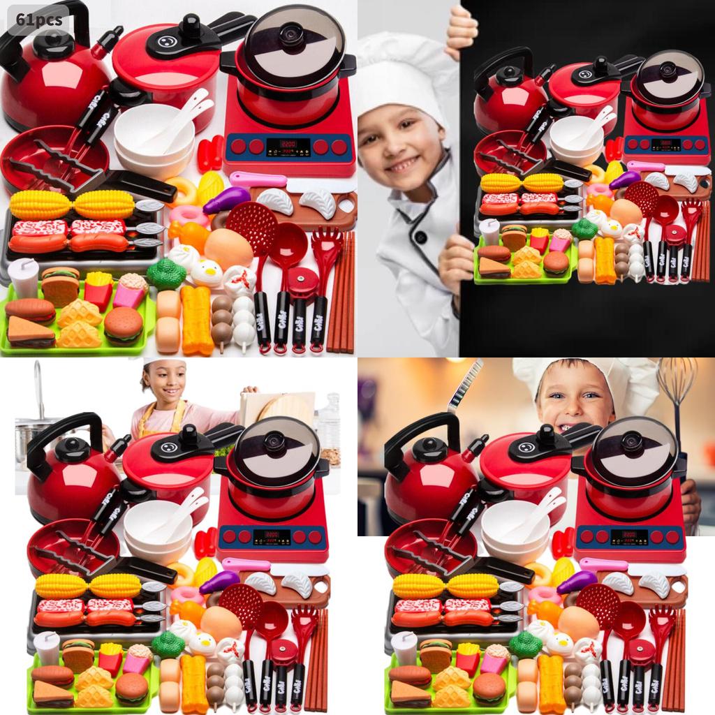 Realistisches Spielküchen-Set für Kinder mit Lichtern und Geräuschen, 61-teiliges Kochspielzeug