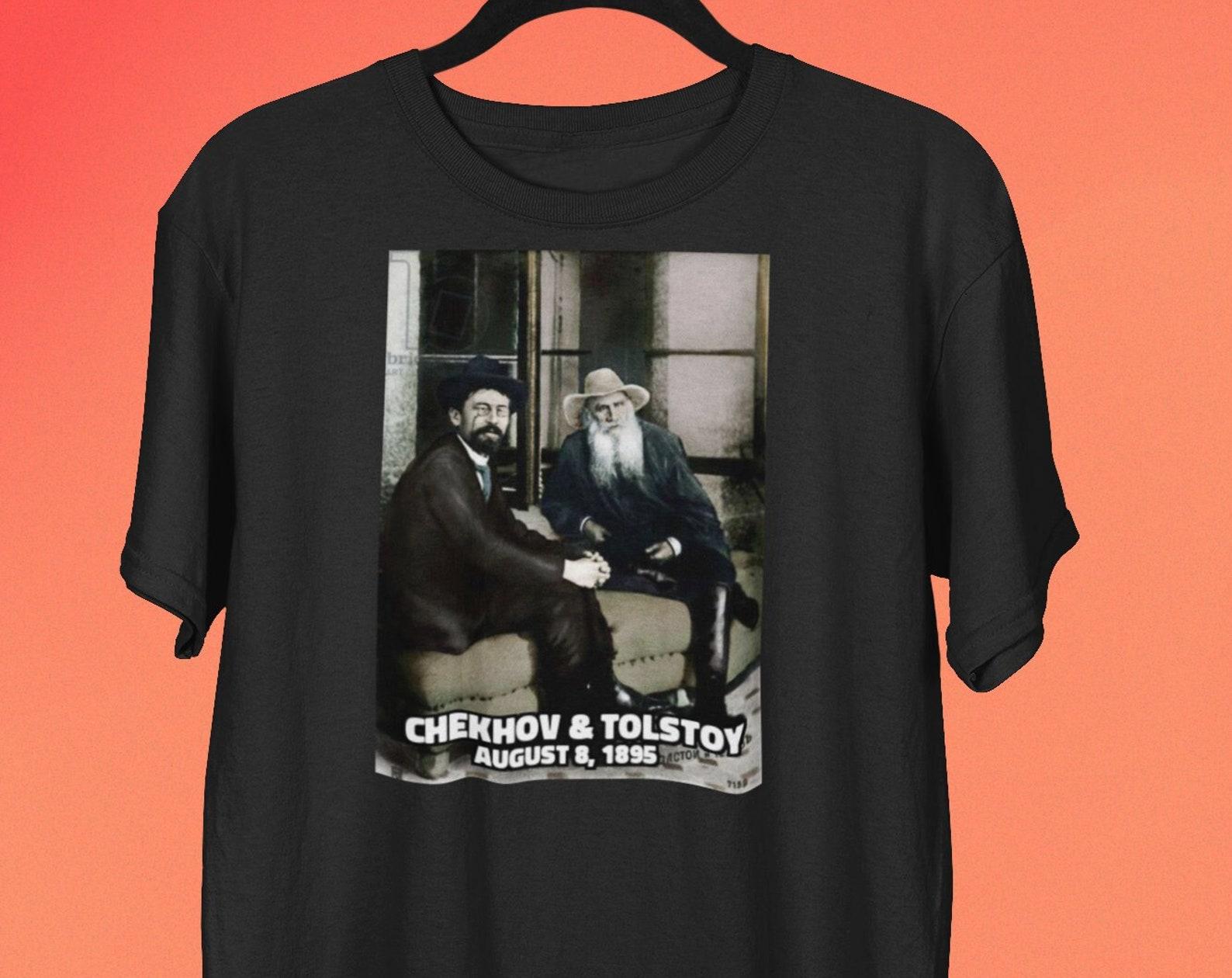 Anton Chekhov & Leo Tolstoy T shirt, Tolstoy Shirt, Anton Checkhov T shirt, Russian Literature shirt L