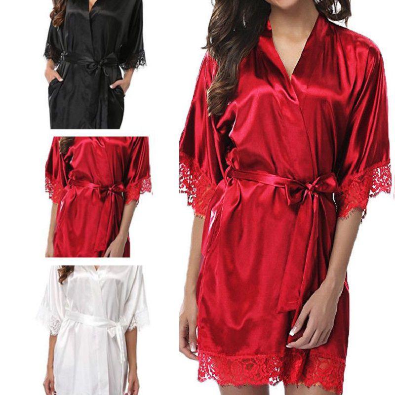 Silk Plain Womens Satin Robes Bridal Wedding Bridesmaid Bride Gown Robe Bath
