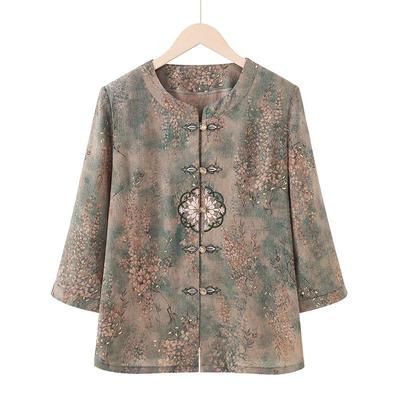YUZHAOLIN Women's Elderly Round Neck 3/4 Sleeve Blouse