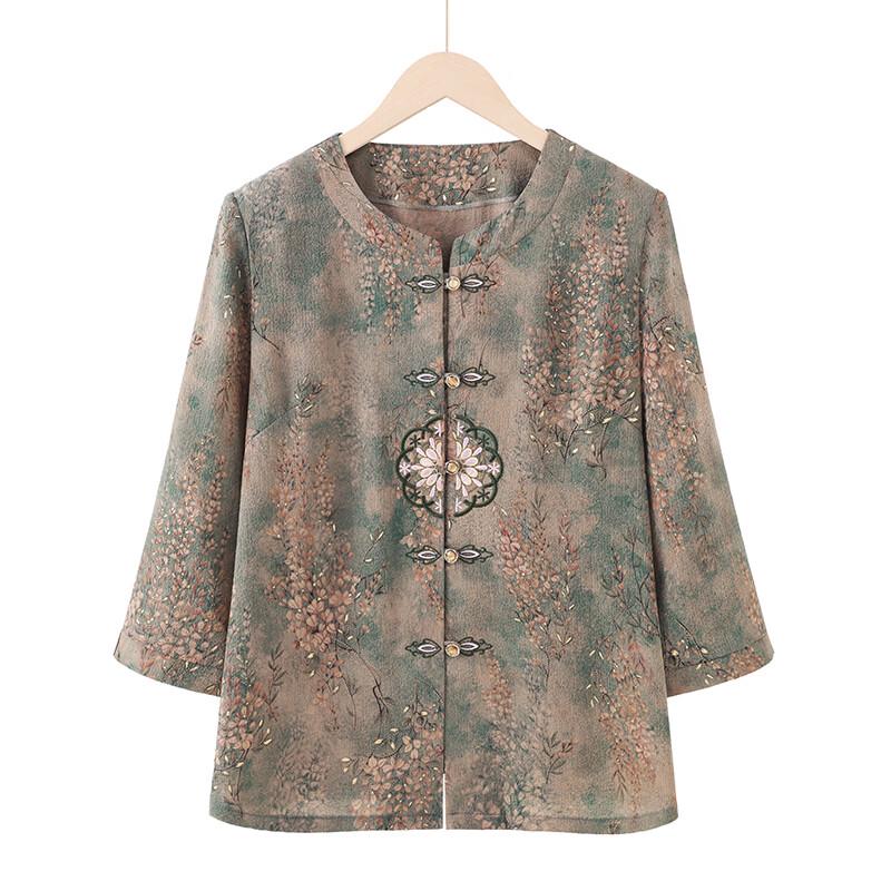 YUZHAOLIN Women's Elderly Round Neck 3/4 Sleeve Blouse