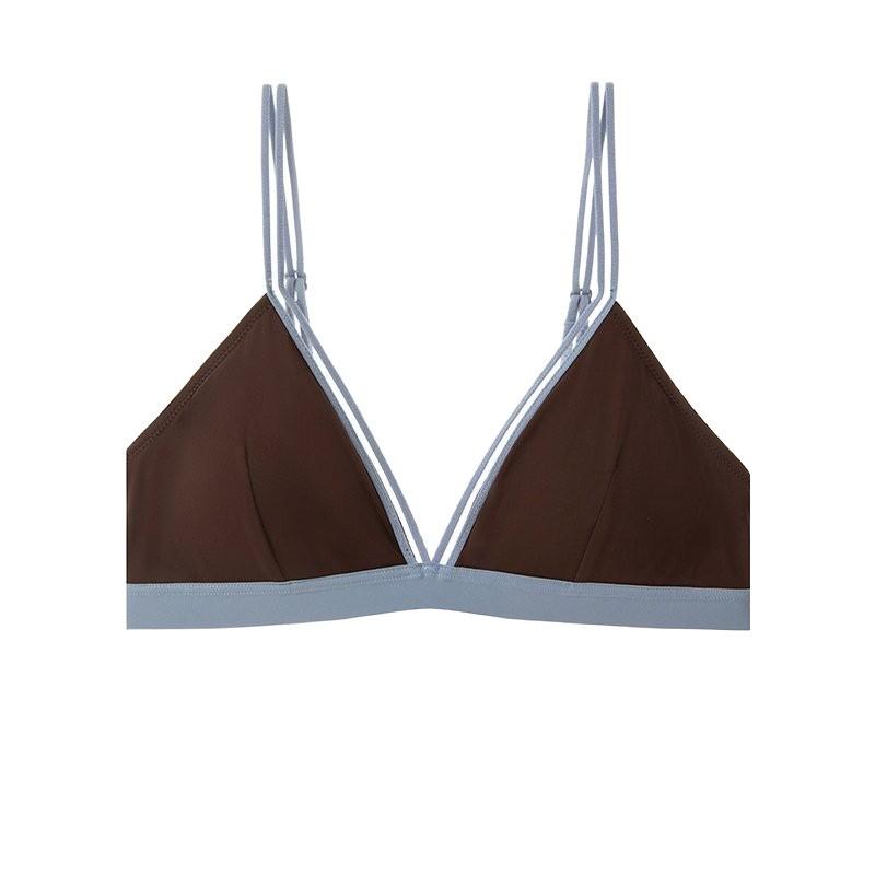 French contrasting color deep V triangle cup underwear women's thin back small chest gathering seamless sexy bra set