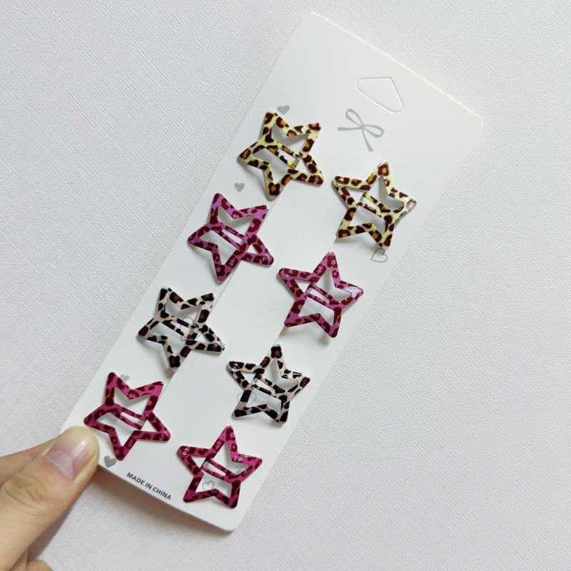 8Pcs/set Leopard Print Hair Clips for Women Girls Vintage Geometric Star BB Clips Bangs Hairpins Barrettes Hair Accessories Set