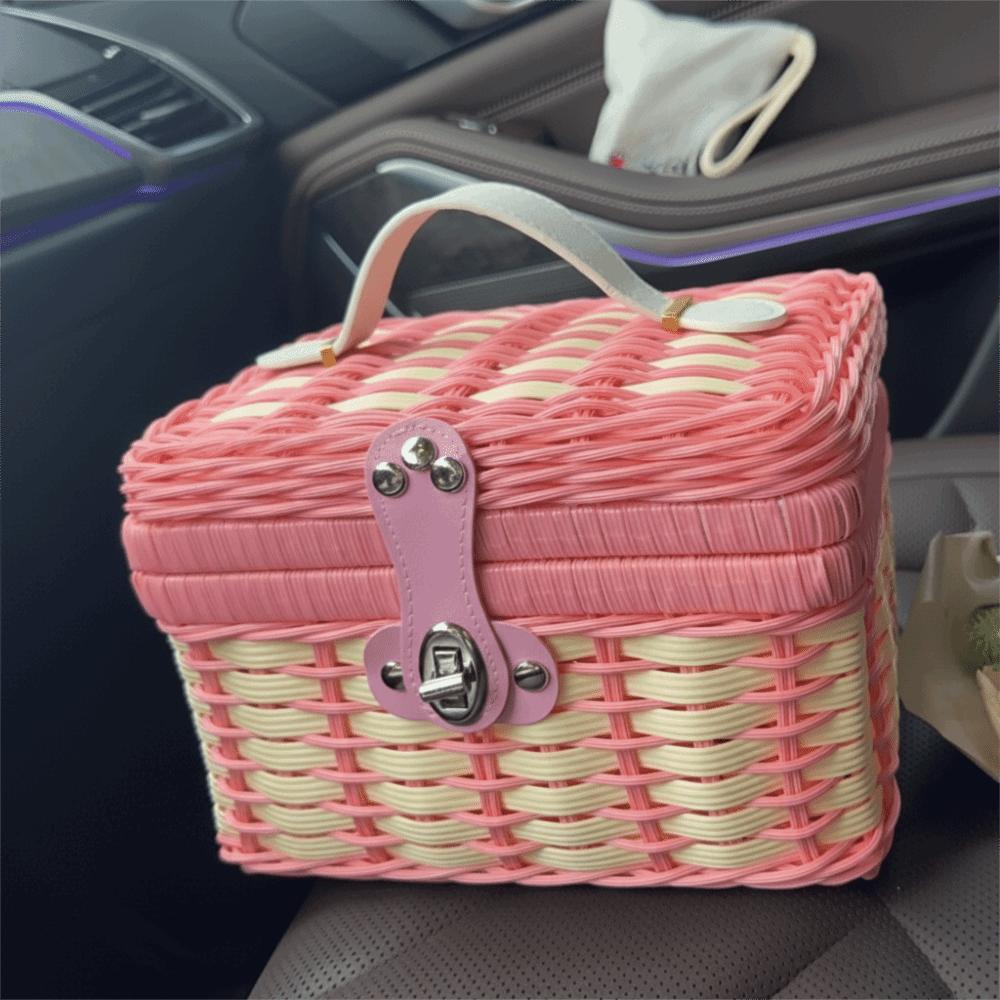 Fashion Rattan Woven Hand-held Basket Portable with Lid Storage Basket Packaging Box for Wedding Gifts and Holiday Packaging 22x18x15cm розовый 3760₽