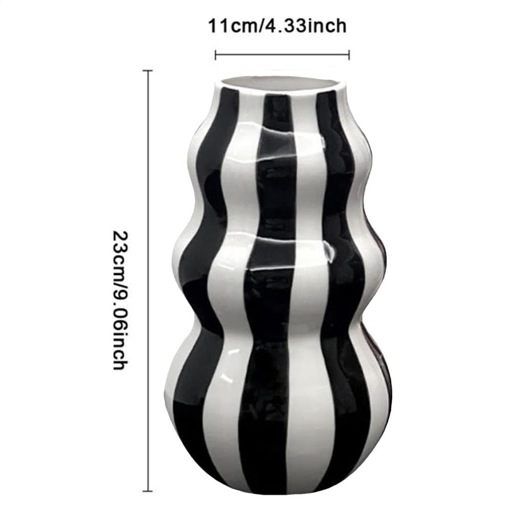 Ceramic Gourd Shaped Vase Aesthetic Vase Striped Flower Container Craft Bathroom Kitchen Indoor Room Table Centerpieces Decor