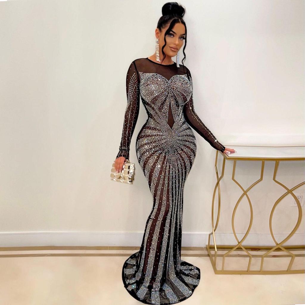 Elegant European & American Rhinestone Evening Gown