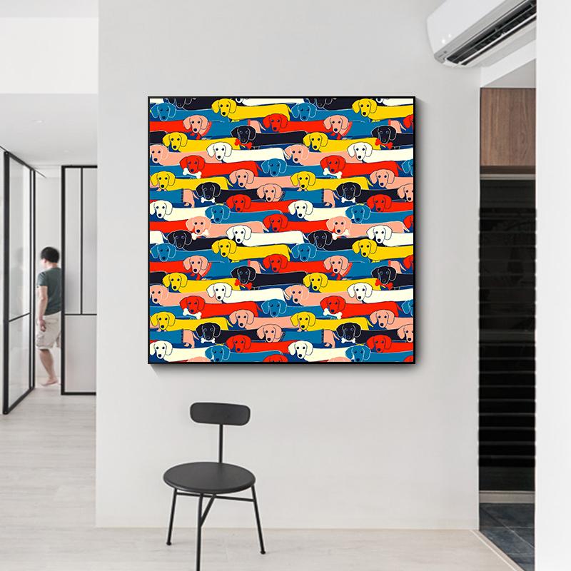 Funny Colorful Poster with Bone Taxa, Canvas, Painting, Abstract Animal, Dog, Wall Art for the Living Room, Decoration for the House, No Frame