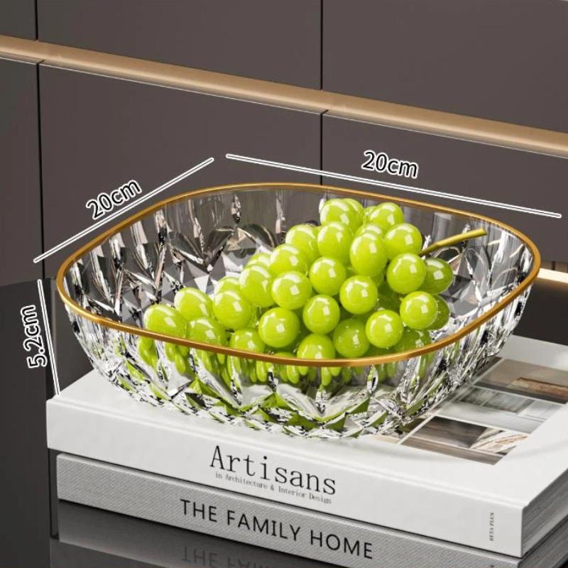 Gold Rim Crystal Fruit Bowl Diamond Cut Texture Shatter Resistant Food Safe Dish for Wedding Party Home Decor Use