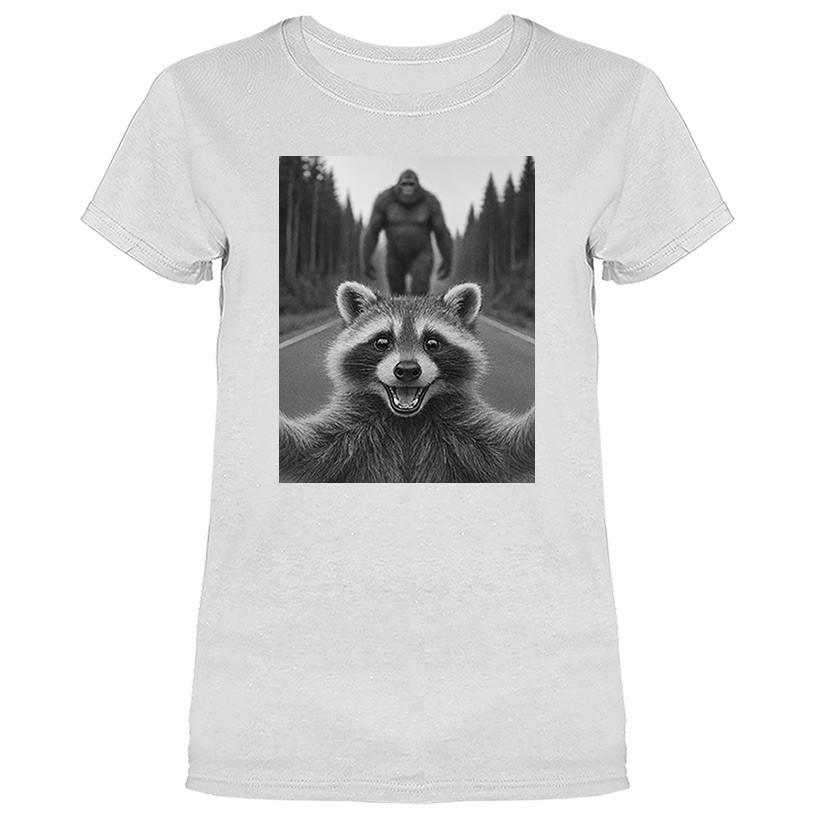 Испушенный Енот Селфи с Сасквочем Бигфутом Юмористическая Женская Футболка Унисекс Футболка S