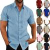 Summer Lapel Solid Color Short Sleeve Button Men's Linen Shirt Men's Clothing