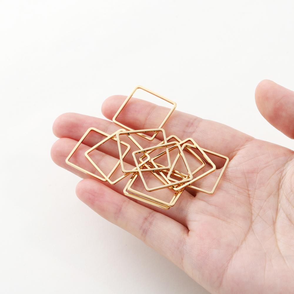 10Pcs 14K/18K Gold Color Plated Brass 20mm Square Hoops Earring Wires Connectors Closed Rings for DIY Jewelry Making Supplies