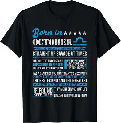 Born In October Libra Horoscope Birthday Gift T-Shirt Made In USA