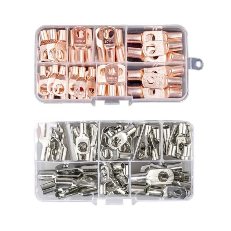 60Pcs Copper Lugs Rings Crimps Terminals Battery Wire Welding Cable Connectors Eyelets Tubular Rings Terminals Connectors