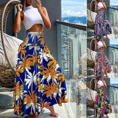 Fashion High Waist Print A Line Loose Skirt Women Summer Holiday Beach Elegant Vintage Skirts Women Casual Plus Size Lady Skirt 24354