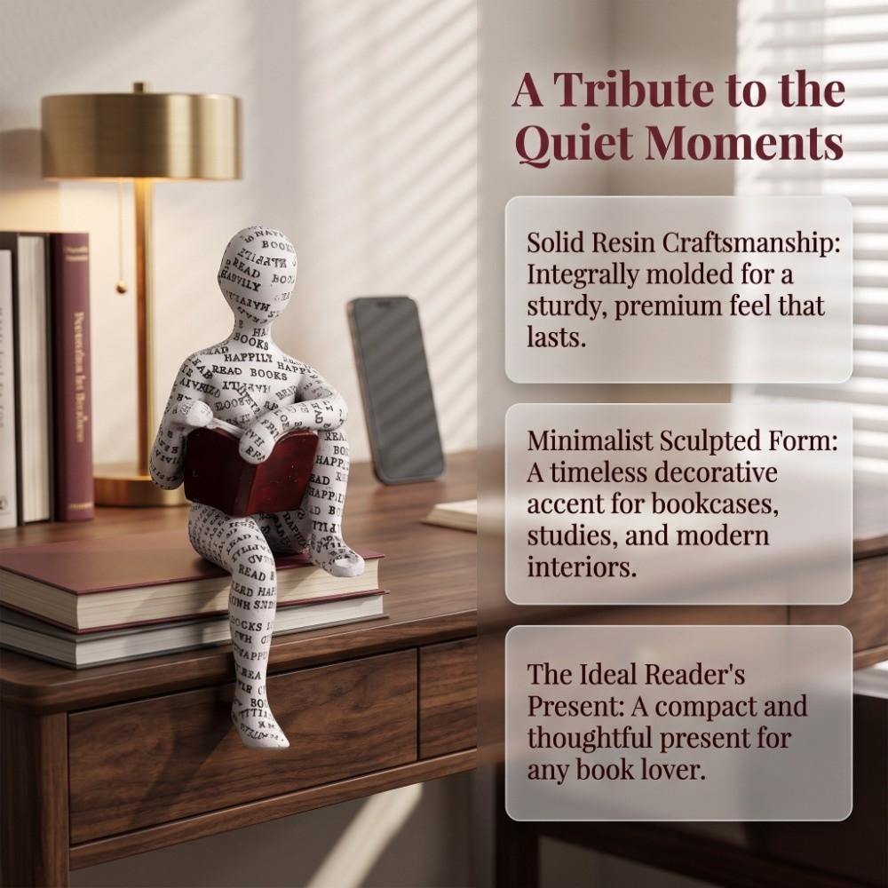 Simple Abstract Reading Character Carving Minimalist Book Lover Sculpted Figurine Sitting B
