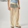 INCERUN Men Fishnet See Through Long Pants Holiday Beach Mesh See Through Trousers