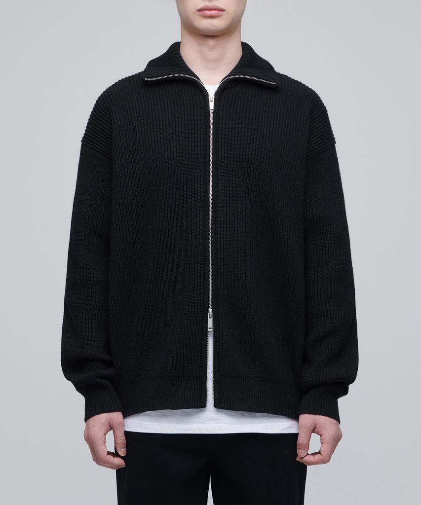 Musinsa Standard Relaxed Ribbed Knit Zip-Up [Black]
