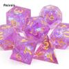 7 Pcs Purple Pink Resin Golden Number Sharp Edge Dice Polyhedral Dice Suitable For Role-Playing Dice PropBoard Game