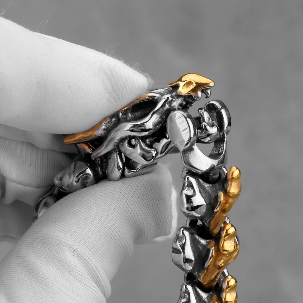 Vintage Viking Ouroboros Bracelet Stainless Steel Hip Hop Punk Jewelry for Men Biker Fashion Accessory