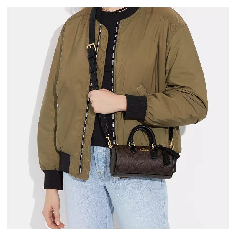 Coach Lacey 19 Classic Presbyopic Zipper Closure PVC Shoulder Crossbody Handbag Small Size Women's Brown Black
