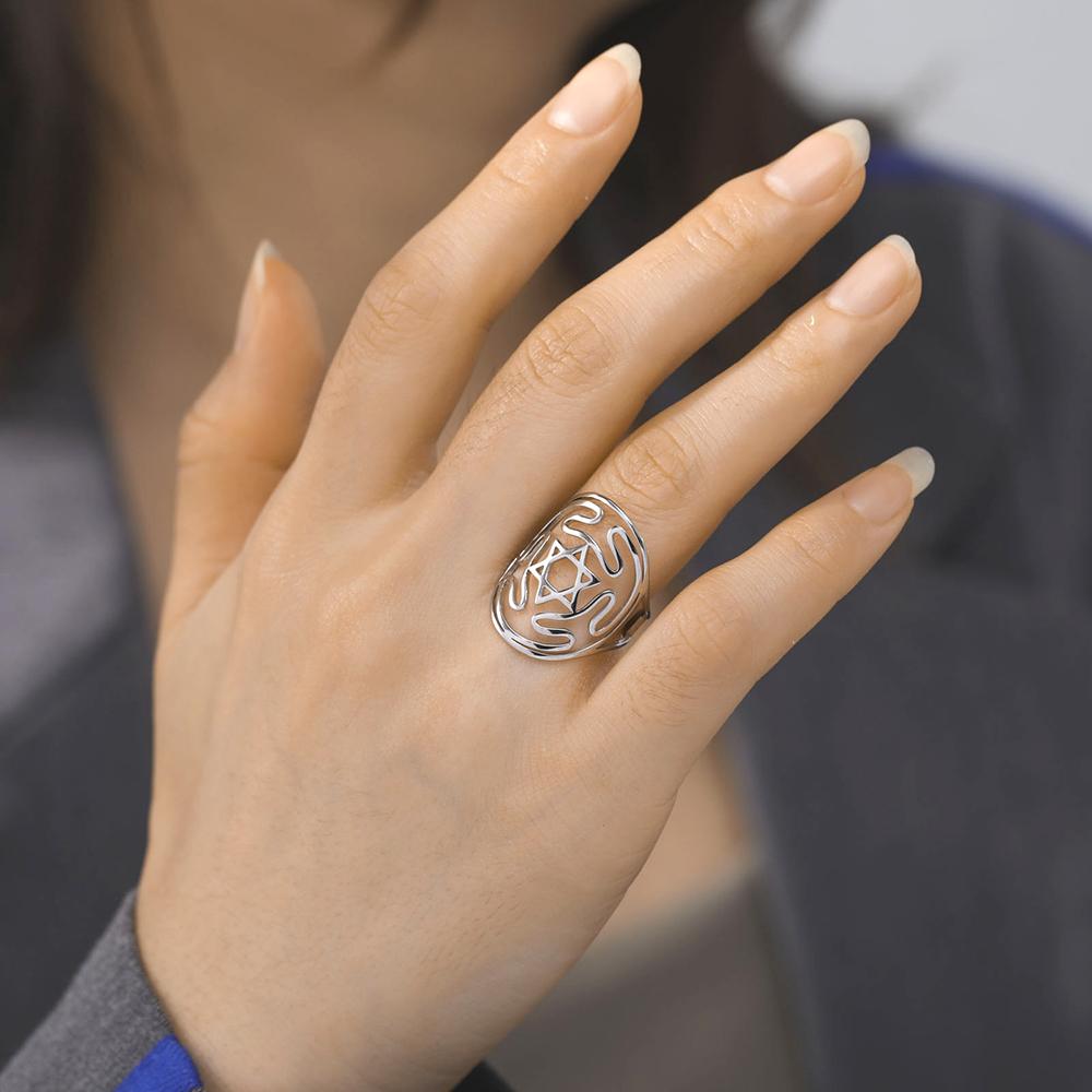 Dawapara Wheel of Hecate Symbol Adjustable Ring Star of David Religious Amulet Pagan Goddess Wiccan Gift Stainless Steel Jewelry