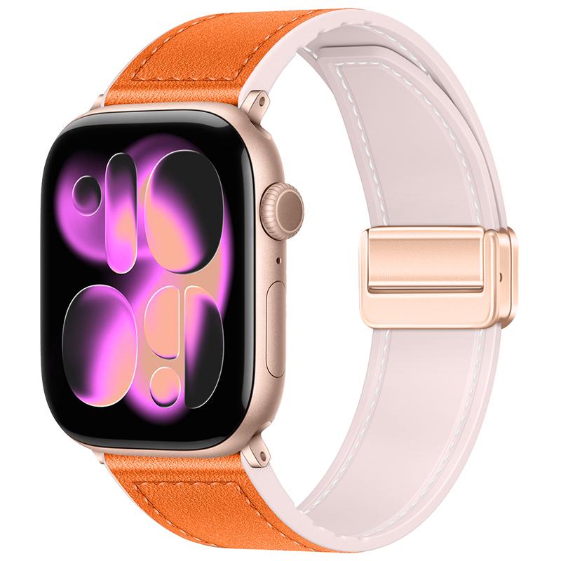 Silicone+Leather Strap for Apple Watch 11 10 42mm 46mm Ultra 3 49mm Magnetic Bracelet iWatch 9 8 7 6 5 SE3 45/41mm 40/44mm Band