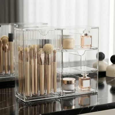 Plastic Cosmetic Storage Box Large Capacity Dust-Proof Drawer Style Storage Box Transparent with Drawers Lipstick Rack Bathroom