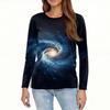 Women's Fashion Casual Slit Hem Round Neck Long Sleeve Loose Printed T,Shirt Ladies Top