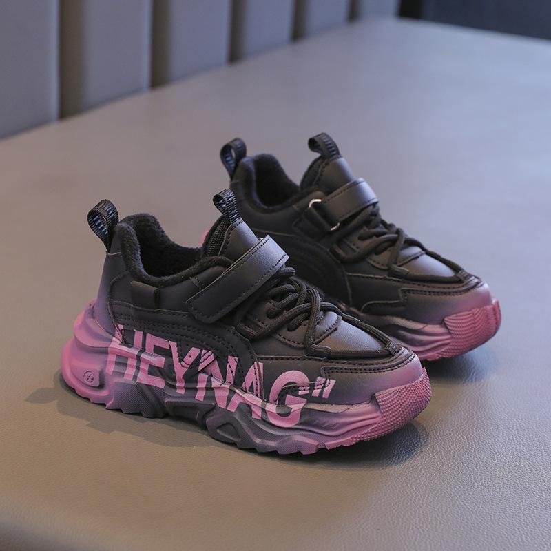 Girls shoes autumn and winter 2025 new children's two cotton sports shoes girls winter velvet older children's dad shoes dirt-resistant