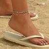2 Pairs Women's Ankle Chain, Summer Beach Vacation Colorful Rice Bead Beaded Elastic Rope Bohemian Style Golden Round Tassel Chain Anklet Set