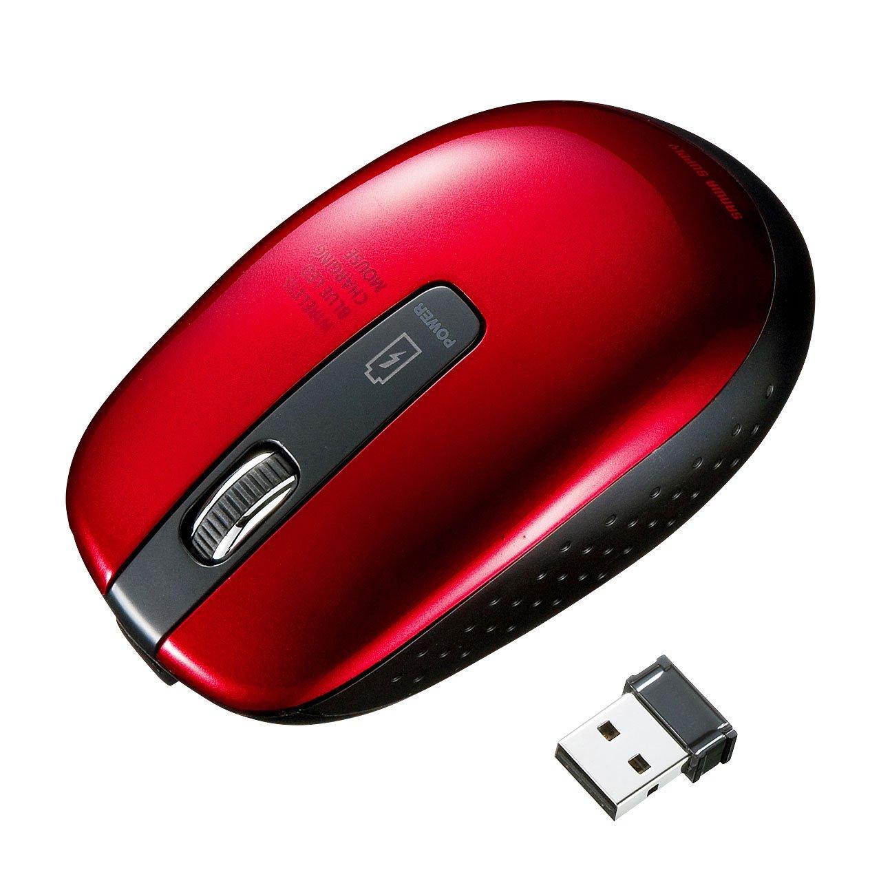 

Sanwa Supply Rechargeable Wireless Mouse Blue LED Medium Red MA-WBL118R
