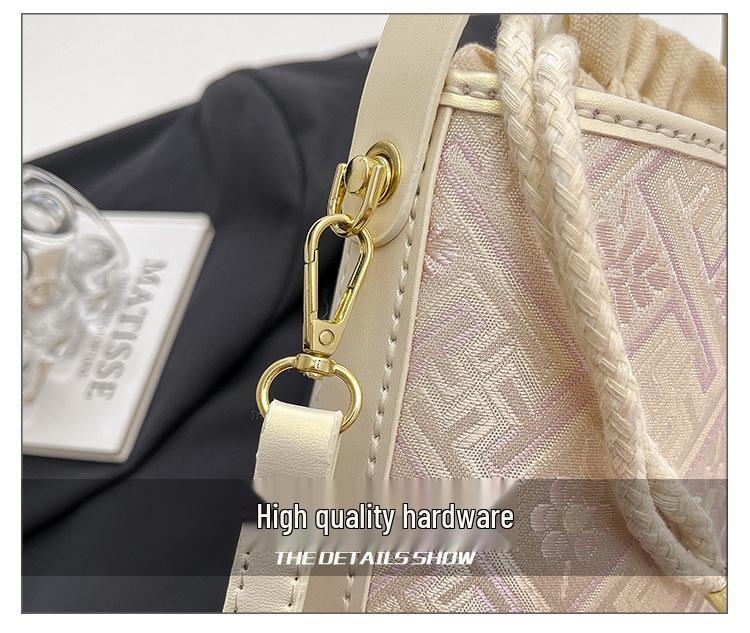 Zhuang Brocade Women's DIY Retro Bucket Crossbody Bag with Drawstring