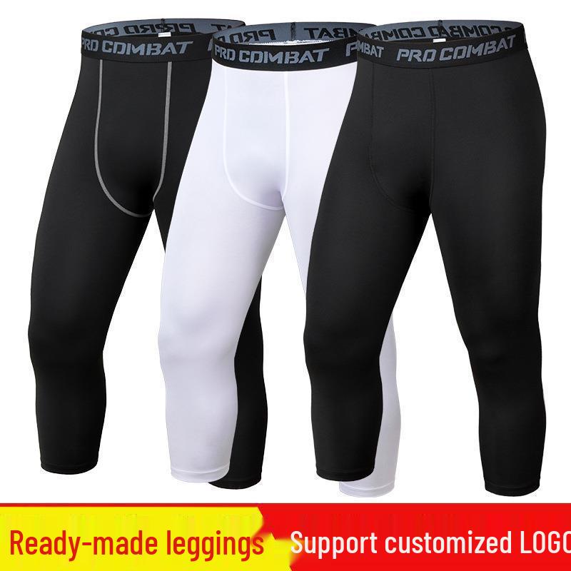 Men's Sports Compression Tights: Quick-Dry, High-Elastic 7/8 Leggings for Running, Basketball, and Cycling.