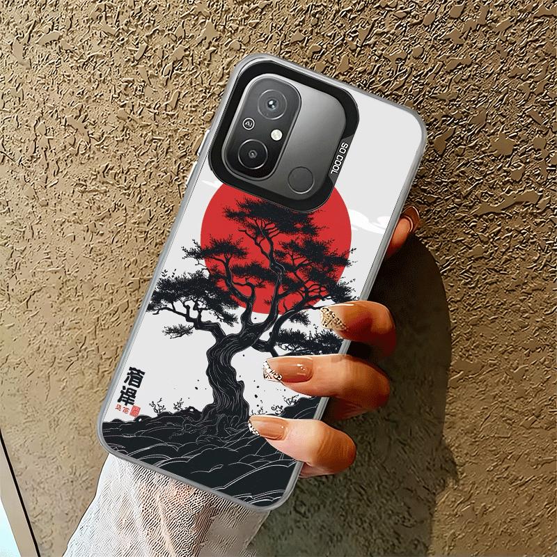 Japanese Minimalist Pine Tree Shockproof Phone Case for Xiaomi Poco X7 X6 X5 X3 Pro F7 Ultra M8 Redmi 15C 15 14C 13C 12C 10C 13