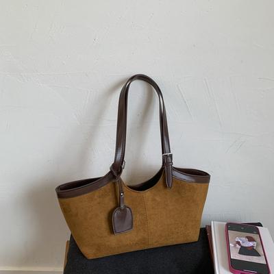 Simple Casual Suede Tote Bag Women's Autumn Shoulder Underarm Light Luxury Handbag Messenger Bag Cosmetic Bag