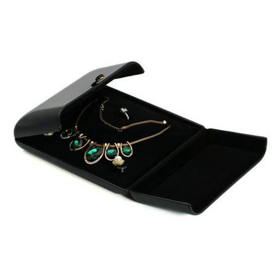 Black Leather Dual-Opening Jewelry Box for Rings, Earrings, Necklaces, and Bracelets
