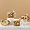 Cute Bear Mug Cartoon Spoon with Lid Ceramic Water Cup High Beauty Hand Gift Coffee Mug