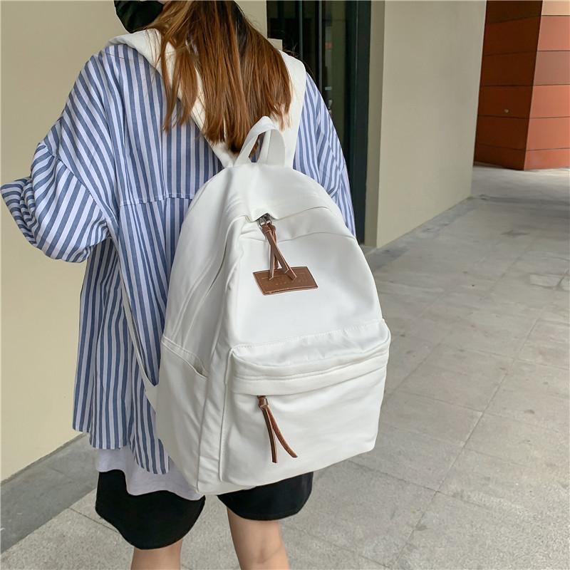 School Bag Female College Student Japanese Ins Solid Color Harajuku Student Backpack Large Capacity Washed Cloth Backpack