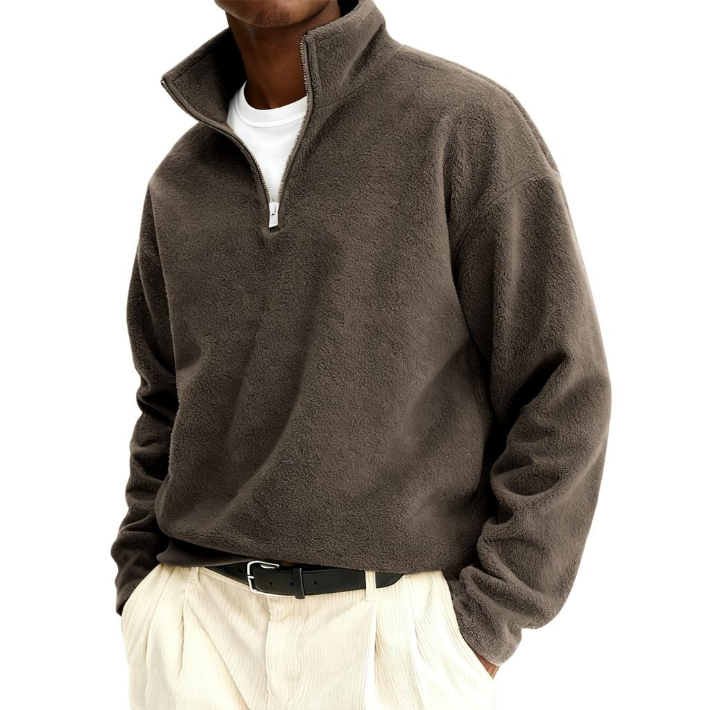 Men's And Women's Solid-color Casual Half-pull Long-sleeved Sweatshirt, Men's Double-sided Fleece Warm Sweatshirt