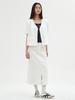 Elssibeui Linen Front-Slit Long Skirt_White