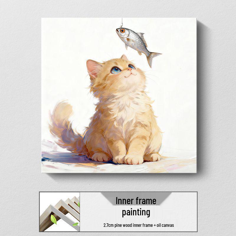 Modern Minimalist Kitten Cartoon Decorative Canvas for Living Room & Restaurant Wall Hanging