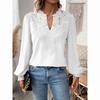 Women Solid Color Long Sleeve Top Luxury Lace Hollowed V-Neck Shirt Office Lady Elegant Daily Blouse