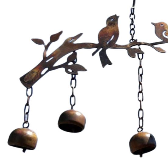 Perching Bird Hanging Wind Chime Weather-proof Vintage Metal Wind Bell Outdoor Garden Patio Hanging Wind Bell Decoration Ornament