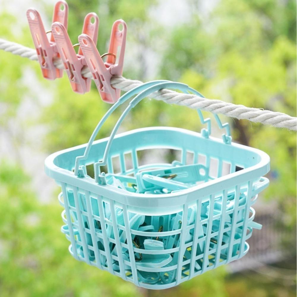 30Pcs Windproof Clothes Pegs With Basket Clothes Pins Hanging Pegs Clips  for Socks Underwear Towels