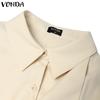 VONDA Women Casual Turn Down Collar Long Sleeve Front Cross Shirt Dress
