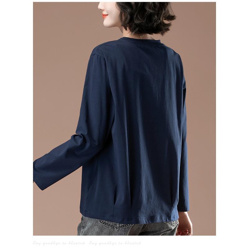 Long-sleeved Women's Spring and Autumn Plus Size Women's Loose Cotton Casual Versatile Bottoming Shirt